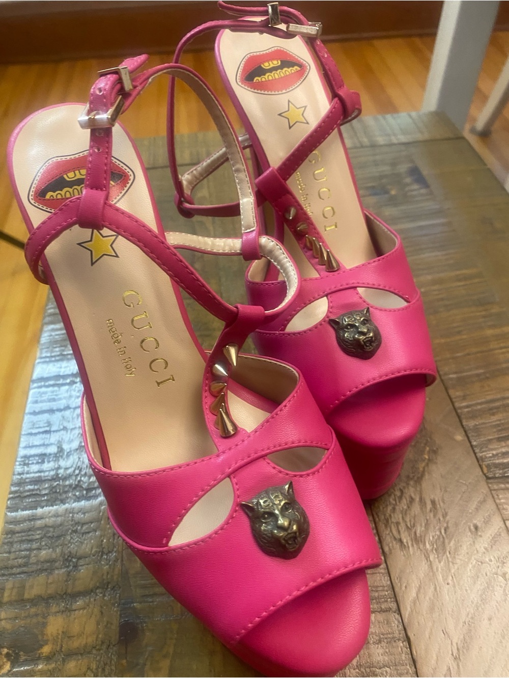 Hot Pink Leather Platform Sandals with Ankle Strap